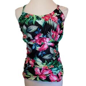 Grace Karin swim top tankini pink on black botanical size small women's